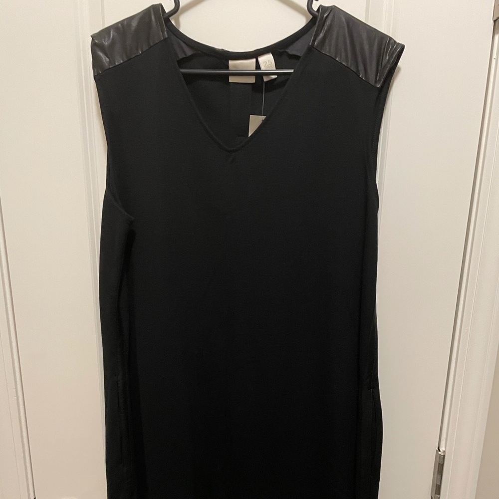 Chico’s black dress faux leather shoulder